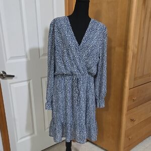 Elegant Blue Floral Wrap Dress